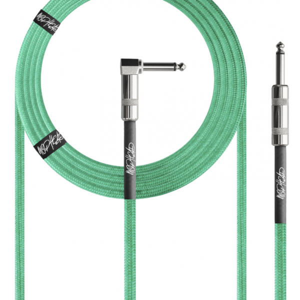 Mophead 15 foot 4.5m Braided 1/4" TS to 1/4" TS Guitar Cable Green Right Angle